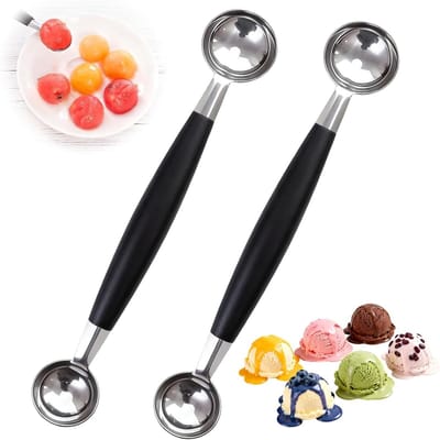 Dubbele ballenvorm, diameter 25/30 mm, 2 stuks, dubbelzijdige holle lepel, professionele kwaliteit, meloen snijder, fruit pitters, multifunctionele keukenhulpmiddelen