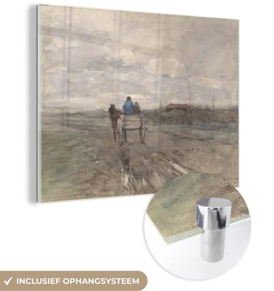 ® Glasschilderij 160x120 cm - Schilderij acrylglas - Boerenkar op een landweg - Schilderij van Anton Mauve - Foto op glas - Muurdecoratie woonkamer - Wanddecoratie slaapkamer - Schilderijen