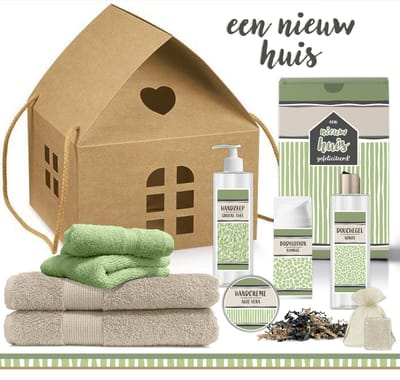 Geschenkset "Een nieuw huis" - 9 Producten - 1180 Gram | Luxe cadeaubox - Een nieuwe woning - Wellness - Gift set Deluxe - Cadeau - Verhuisd - Cadeau Pakket - Giftset Badkamer - Samenwonen - Verhuizing - Getrouwd - Groen - Voor man & vrouw