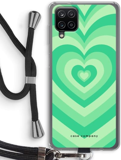 Case Company® - Hoesje met koord geschikt voor Samsung Galaxy A12 hoesje met Koord - Hart Groen - Telefoonhoesje met Zwart Koord - Bescherming aan alle Kanten en Over de Schermrand