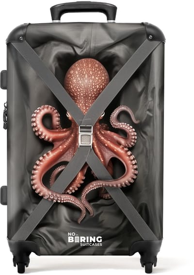 NoBoringSuitcases.com® - Koffer groot - Rolkoffer lichtgewicht - Octopus mee op reis - Reiskoffer met 4 wielen - Grote reis trolley XL - Luggage suitcase - Hardcase reistrolley medium - 20 kg bagage