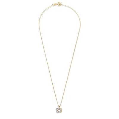 New Bling 9NB-1436 Zilveren Dames Ketting met Hart Hanger en Zirkonia - Gold Plated - 925 Sterling Zilver - Verstelbaar 40-45 cm