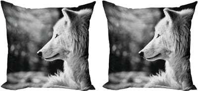 ABAKUHAUS Wolf Kussensloopset (2 stuks), Wolf Portret, Dubbelzijdige Digitale Print Decoratie met Ritssluiting, 50 cm, Lichtgrijs