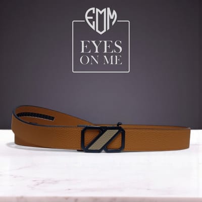 Camel Topgrain leren riem zonder gaatjes met automatische gesp voor heren (Model 8021-CAM)