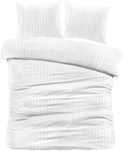 Decoware Dekbedovertrek Hotelstreep 200x200 cm - Wit - Microvezel - Met Kussenslopen - Tweepersoons