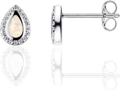 Infinitois - I05E007 - Oorbellen - Oorstekers - Parelmoer ingelegd en gezet met Zirkonia - 8mm x 6mm - Gerhodineerd Zilver 925