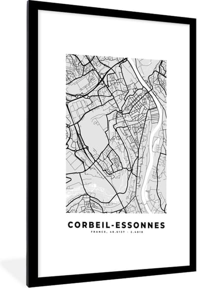Fotolijst incl. Poster - Corbeil-Essonnes - Plattegrond - Frankrijk - Kaart - Stadskaart - 60x90 cm - Posterlijst