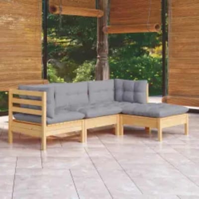 vidaXL - 4-delige - Loungeset - met - grijze - kussens - grenenhout