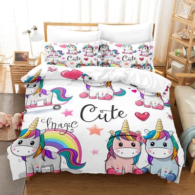Regenboog Eenhoorn Beddengoedset voor Kinderen, Cartoon Dieren Bedlinnen voor Meisjes, Kawaii Dekbedovertreksets, Twin, Eenpersoons, Tweepersoons, Queen AU Queen 210x210cm
