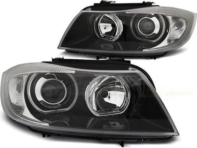 Koplampen dual halo rims BMW E90/E91 03 05-11 LED ANGEL EYES ZWART
