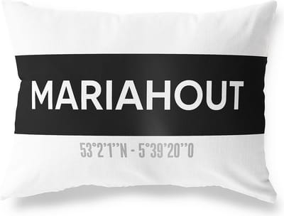 Tuinkussen MARIAHOUT - NOORD-BRABANT met coördinaten - Buitenkussen - Bootkussen - Weerbestendig - Jouw Plaats - Studio216 - Modern - Zwart-Wit - 50x30cm