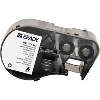 Brady M4C-475-412 polypropyleen tags zwart op wit | 12,07 mm x 6,1 m (origineel)