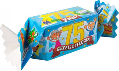 Snoeptoffee - 70 jaar - Gevuld met Drop - In cadeauverpakking met gekleurd lint