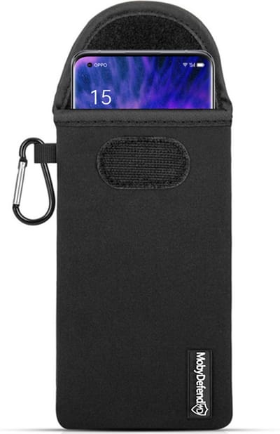 MobyDefend Hoesje - Geschikt voor Oppo Find X5 Pro - Neopreen Pouch Met Karabijnhaak - Insteek - Riemlus - Zwart