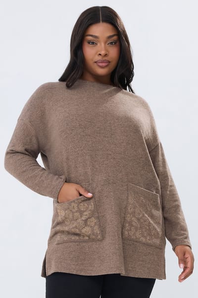 Yours Bruine Top Met Zak Met Luipaardprint En Strass Size 42