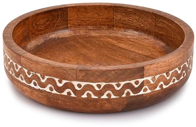 Ibenzoa® Ronde decoratieve schaal van natuurlijk mangohout voor sfeervolle tafel- en woningdecoratie