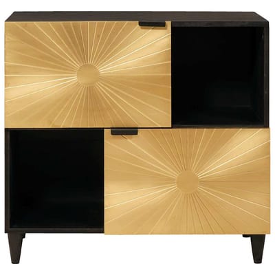 vidaXL - Bijzetkast - Zwart - en - Goud - 80 - x - 33,5 - x - 75 - cm - Massief - Mango - Hout