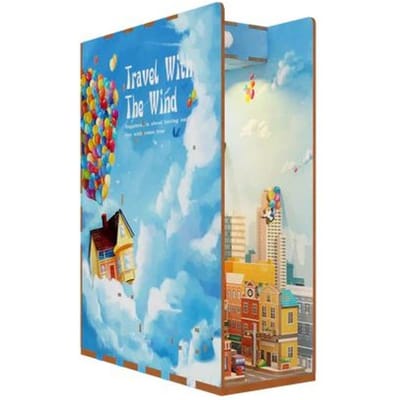 Tonecheer Travel With The Wind Book Nook Bouwpakket - Modelbouw - 18,2 x 8 x 24,5 cm - DIY Pakket - Houten 3D Puzzel - Boekensteun - LED-licht - Bewegingssensor Licht - Boekenhouder