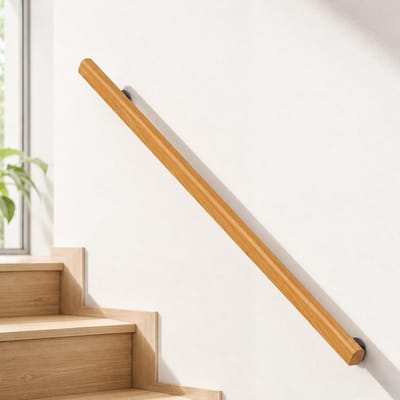 Houten trapleuning - Wandgemonteerde reling - Veilige ondersteuning - Stevig grenenhout - 5 cm diameter - Zwart