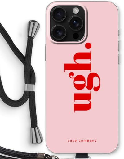 Case Company® - Hoesje met koord geschikt voor iPhone 16 Pro Max hoesje met Koord - Ugh - Telefoonhoesje met Zwart Koord - Bescherming aan alle Kanten en Over de Schermrand