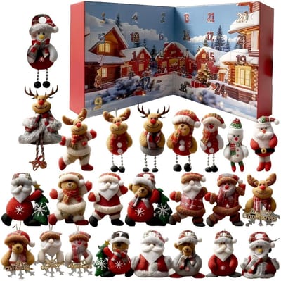 Kerst Adventskalender - Pluche Dieren Kalender - Feestelijke Verrassingen - 24 Dagen Plezier - 21x21cm Doos