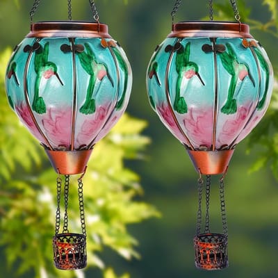 Zonne Lantaarns Heteluchtballon - Hangende Tuinverlichting - Buiten Decoratie - Verdikt Glas Ontwerp - 5.5 x 18 Inch - Kolibrie Groen