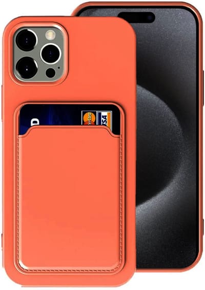 Geschikt voor iPhone 15 Pasjes houder Hoesje Case - Portemonnee Hoesje Cover - Oranje