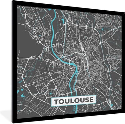 Fotolijst incl. Poster - Toulouse - Frankrijk - Kaart - Stadskaart - Plattegrond - 40x40 cm - Posterlijst