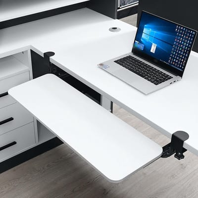 Toetsenbordlade Onder Bureau - Uittrekbaar Plateau - Ergonomisch Werken - C-klem Bevestiging - 75 x 24 cm - Wit