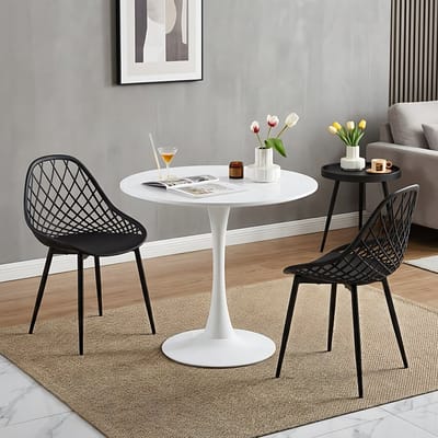 Combinatieset: 3-delige tafel- en stoelenset + Ronde Witte eettafel - Salontafel bijzettafel - Geschikt voor woonkamer, slaapkamer, lounge, eetkamer en kantoor - 70 x 70 x 73 cm