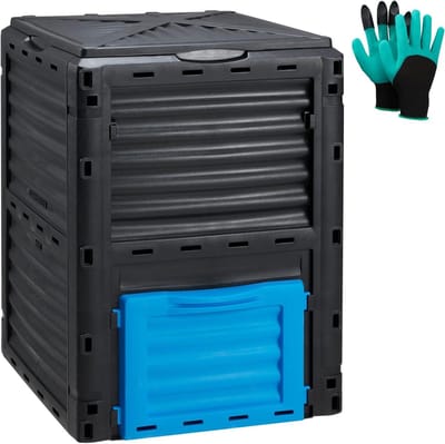 Compostbak Buiten - Composteerbak Tuin - Vruchtbare Grond Maken - Grote Ventilatieopeningen - 300L - Zwart