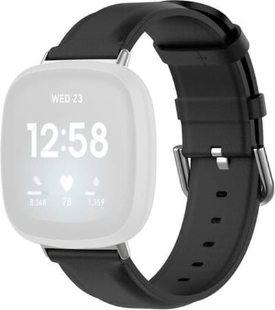 By Qubix - Compatible Fitbit bandje - geschikt voor Fitbit Versa 3/4 & Sense 1/2 leren bandje - Zwart Smartwatchbandje bandje Armband Polsband Strap Band Watchband