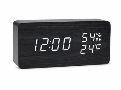 TIN-IN Digitale klok - Bureauklok - Wooden look - Zwart + Witte cijfers met Temperatuur- en Luchtvochtigheidsmeter
