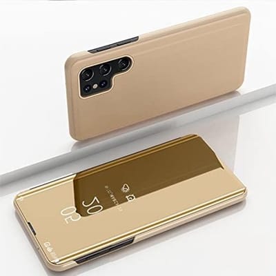 Samsung S25 Ultra Hoes met Stand en Makeup Spiegel - Duidelijk Weergave, Zacht PU Leer, Schokbestendig en Beschermend Design