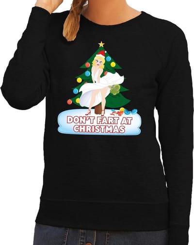 Foute kersttrui / sweater zwart - Marilyn Monroe - Dont Fart at Christmas XS