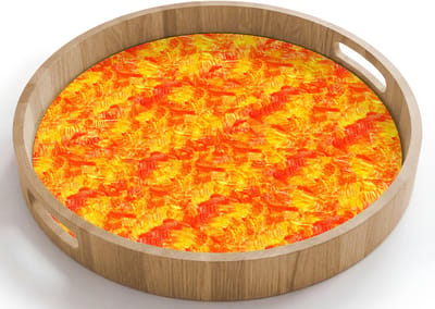 Dienblad rond 40x40 cm - Schootdienblad hout - Verf - Oranje - Geel - Borrelplank rechthoek - Plateau houten dienbladen
