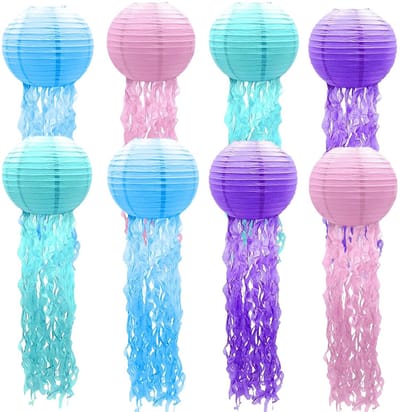 Dailygoods - Papieren lantaarns, 8 stuks, kwallen, papieren lantaarn, decoratie voor verjaardag, feestdecoraties, zeemeermin, verjaardagsdecoratie, oceaanthemafeest (meerkleurig)