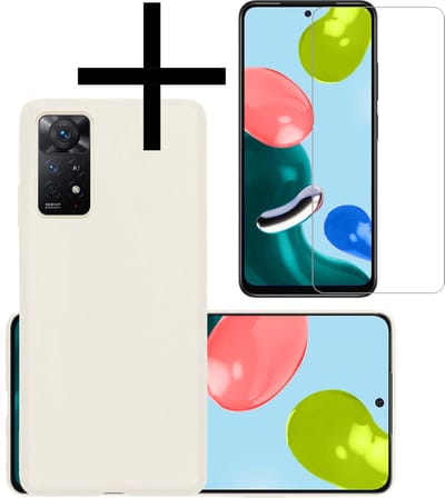 Hoesje - Met Screenprotector - Geschikt voor Xiaomi Redmi Note 11s - Sterk & Shockproof - Back Cover - Siliconen Case - Telefoon Hoes - Wit