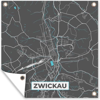 Tuin poster Duitsland – Blauw – Zwickau – Stadskaart – Kaart – Plattegrond - 200x200 cm - Tuindoek
