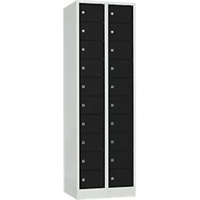 Lockerkast, plaatstaal, deuraanslag rechts, cilinderslot, 20 vakken, B 600 x H 1800 mm, lichtgrijs RAL 7035/gitzwart RAL 9005