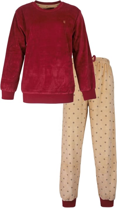 Irresistible Dames Pyjama - Lange Mouwen - Ronde Hals - Velours - Rood - Maat S