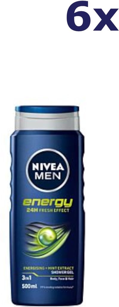 6x Nivea Men Energy Douchegel 3 in 1 500ML