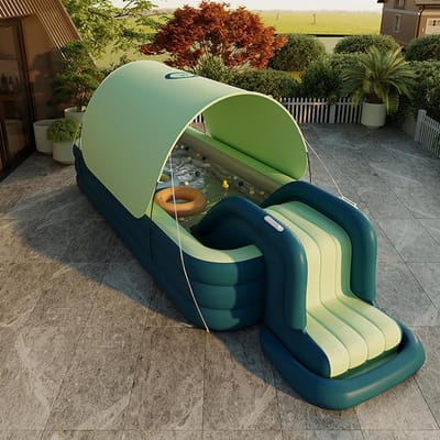 Opblaasbare Zwembadglijbaan - Waterglijbaan Tuin - Zomerpret - Stevig PVC Materiaal - 185x90x94cm - Groen Geel