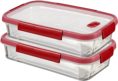 Curver Smart Cook Ovenschaal - Glas met deksel - Set van 2 x 2,3L - Rood/Transparant