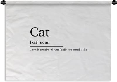 Wandkleed - Wanddoek - Quotes - Huisdieren - Cat - Spreuken - Woordenboek - Kat definitie - 120x90 cm - Wandtapijt