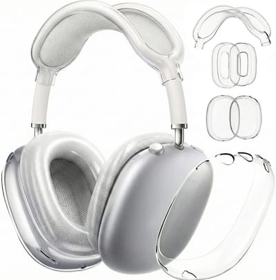 Ainy - Transparante Cover Accessoires - Koptelefoon hoes geschikt voor Apple Airpods Max | 3in1 case set hoesjes, hoofdband en oorkussens | Set van 5 stuks binnen- en buitenkant volledige bescherming