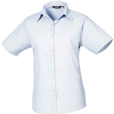 Premier Dames/Dames Popeline Blouse met Korte Mouwen (Lichtblauw)