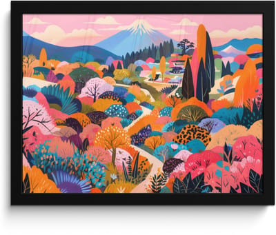 Poster in lijst - Fotolijst 40x30 cm - Posters - Witte bergtop - Modern - Kleurrijk - Posterlijst zwart - Decoratie - Wanddecoratie woonkamer - Muurdecoratie slaapkamer