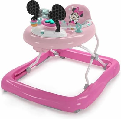 DISNEY BABY -MINNIE- Babyloopstoel meisje evoluerend en opvouwbaar 2-in-1 Met geïntegreerd afneembaar activiteitenspeelgoed, babycadeau