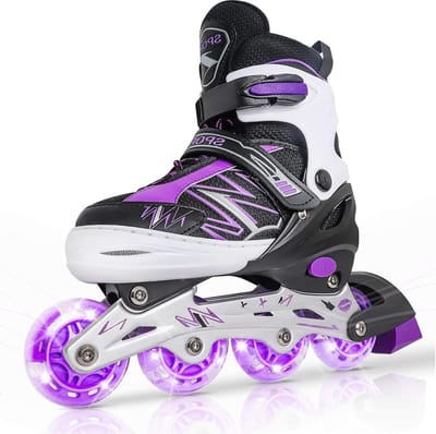 Verstelbare inline skates voor kinderen - Outdoor kinderrolschaatsen voor meisjes en jongens (zwart paars L)
